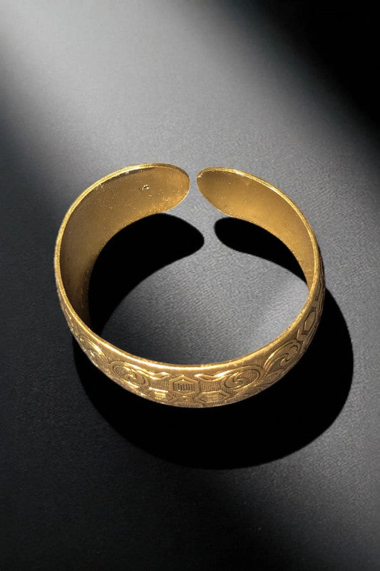 Bracelet manchette Dorée Gravée Style Ethnique/Vintage
